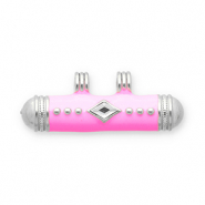 Stainless steel message bead charms Silver-Pink-Transparent