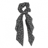 Scrunchie hair tie  with ribbon Black-White