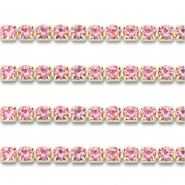 Stainless steel rhinestone chain 2mm Gold-Pink