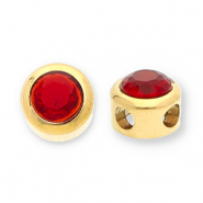 Stainless steel beads disc with strass Gold-Red