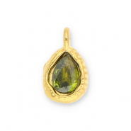 Stainless steel charms drop with facet Gold-Olive Green