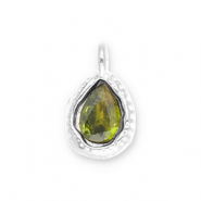 Stainless steel charms drop with facet Silver-Olive Green