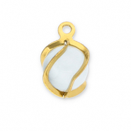 Stainless steel charms round Cat's Eye Gold-Milky White