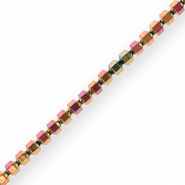 Round hematite beads hexagon Pink-Yellow-AB Coating