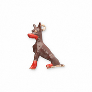 Metal charms dog Gold-Dark Brown-Red