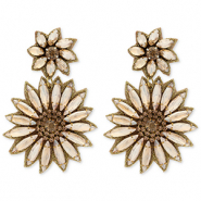 Trendy earrings / earpin with glass beads flowers Gold
