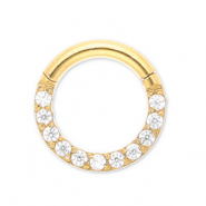 Stainless steel ear piercing clicker ring with strass Gold-Crystal