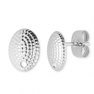 Stainless steel findings earrings / earpin oval with loop Silver