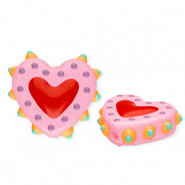 Handmade glass beads heart Light Pink-Red-Multicolour
