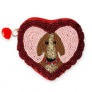 Purse heart with dog Gold-Silverlined Dark Red-Light Pink-Brown