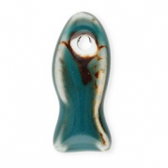 Beads ceramic fish Dark Teal Blue-Brown