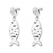Trendy earrings&nbsp;/&nbsp;earpins spiral & fish with stainless steel post Silver