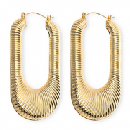 Statement earrings / creoles oval ridged with stainless steel post Gold