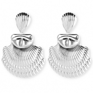 Statement earrings / earpins shell ridged with stainless steel post Silver
