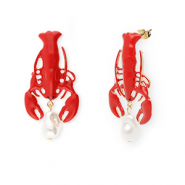 Trendy earrings&nbsp;/&nbsp;earpins enamel lobster with stainless steel post Gold-Red-White