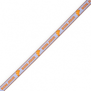 BY31® Ribbon tekst "Bonjour" Lavender Blue-Orange-Brown
