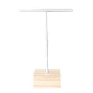 Jewellery display T-From for earrings with wooden standard White-Wood