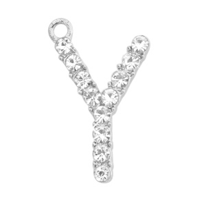 Metal rhinestone charms initial Y Antique Silver
