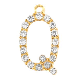 Metal rhinestone charms initial Q Gold