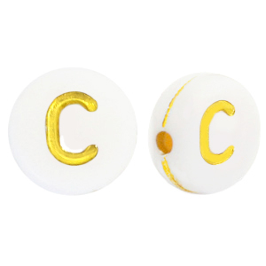 Acrylic letter beads C White-Gold