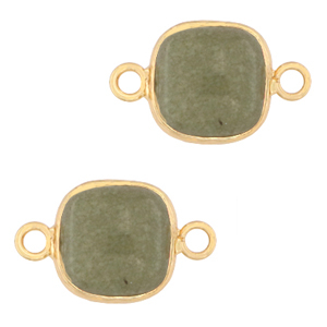 Natural stone charms connector 12x12mm Grayed Jade Green-Gold