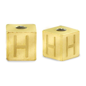 Stainless steel beads letter H Gold