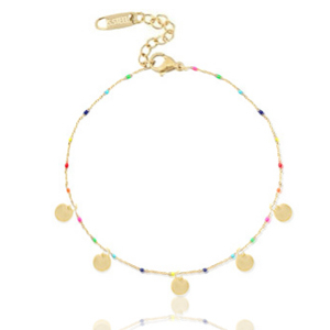 Stainless steel anklets rainbow coins Gold-Multicolour
