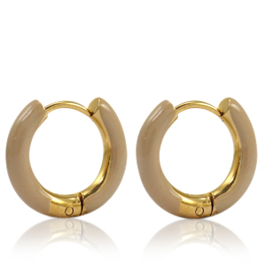 Stainless steel earrings creole enamel 16mm Nude Brown-Gold