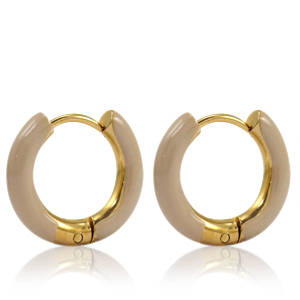 Stainless steel earrings creole enamel 16mm Country Beige-Gold