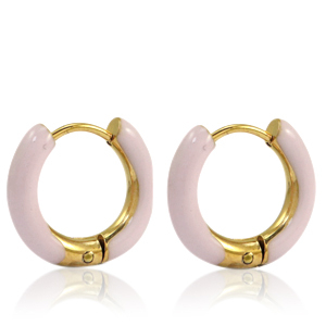 Stainless steel earrings creole enamel 16mm Soft Light Pink-Gold