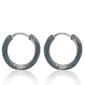 Stainless steel earrings creole enamel 14mm Blue Grey-Gold