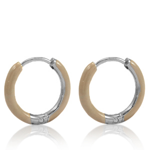 Stainless steel earrings creole enamel 14mm Beige Brown-Silver