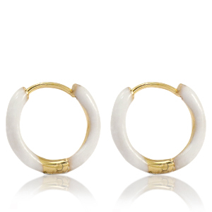 Stainless steel earrings creole enamel 17mm White-Gold