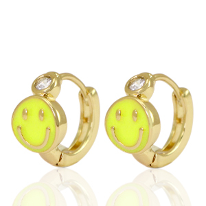 Brass TQ metal earrings creole smiley Yellow Crystal-Gold