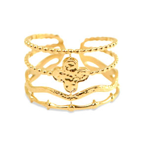 Stainless steel rings flower Gold