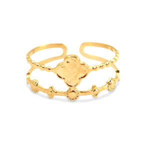 Stainless steel rings flower Gold