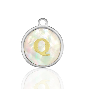 Stainless steel charms 12mm shell initial Q White (natural colour)-Silver