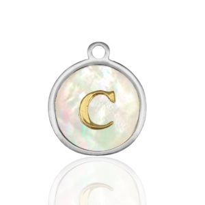 Stainless steel charms 12mm shell initial C White (natural colour)-Silver