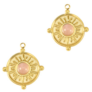 Stainless steel charms with natural stone Gold-Pink