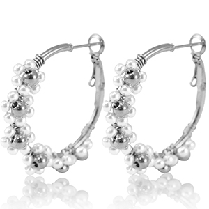 Stainless steel earrings creole flower 35mm Silver-White