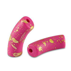 Acrylic beads tube matt Fuchsia Pink-Gold