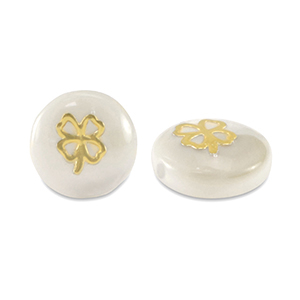 Glass beads rondelle shell look clover White-Gold