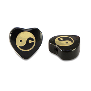 Glass beads heart Yin & Yang Black-Gold