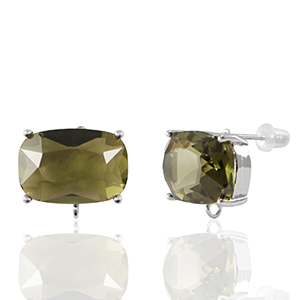 Crystal Glass earrings / earpins with loop rectangle Brown-Silver