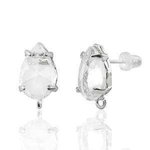 Crystal Glass earrings / earpins with loop drop Crystal-Silver