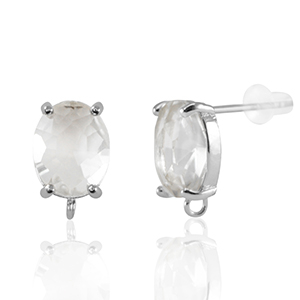 Crystal Glass earrings / earpins with loop oval Crystal-Silver