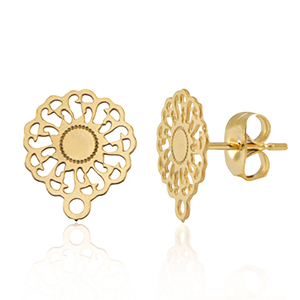 Stainless steel findings earrings / earpin 14mm flower with loop Gold