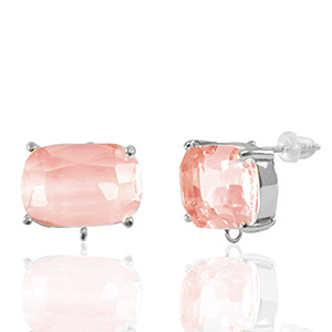 Crystal Glass earrings / earpins with loop rectangle Peach-Silver
