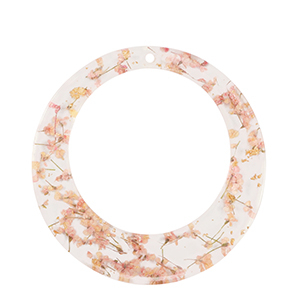 Resin pendants with dried flowers 39mm Gold-Light Pink