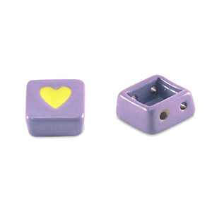 Tile beads square Paisley Purple-Yellow